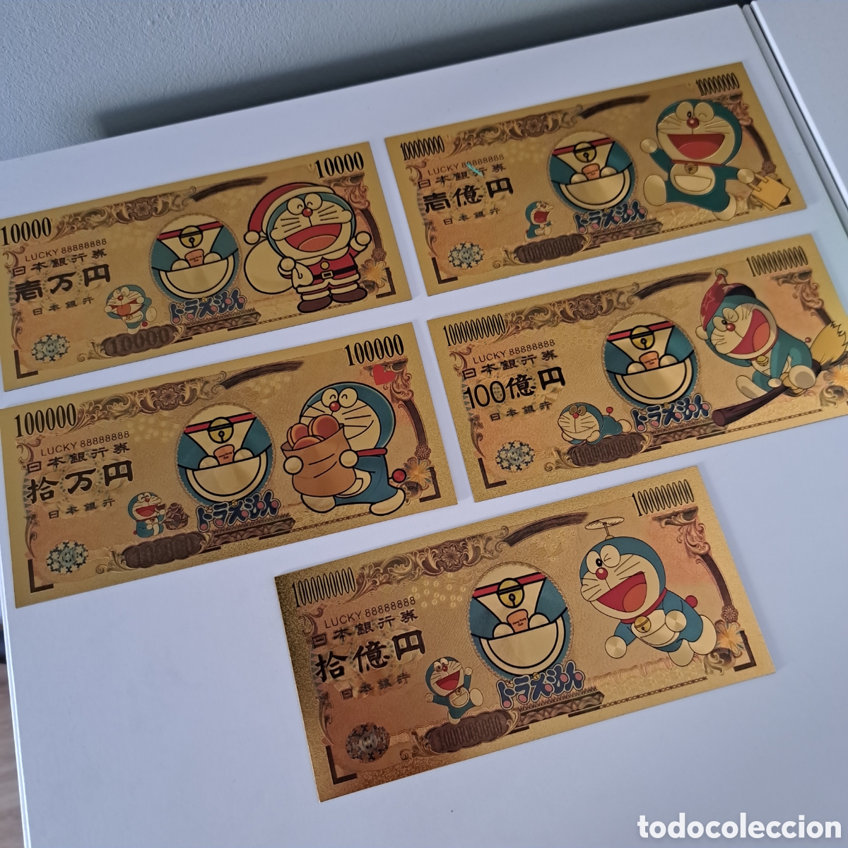 Reproducciones billetes y monedas: FANT&Aacute;STICA COLECCI&Oacute;N DE 7 BILLETES DE DORAEMON - Foto 1