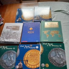 Reproducciones billetes y monedas: LOTE DE 8 COLECCIONES DE BILLETES Y MONEDAS Y UN LIBRO DE HISTORIA DE LA PESETA