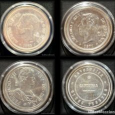 Reproducciones billetes y monedas: LOTE 4 MONEDAS REPRODUCCIÓN 5 PESETAS PLATA ESPAÑA METAL CON BAÑO DE PLATA PURA