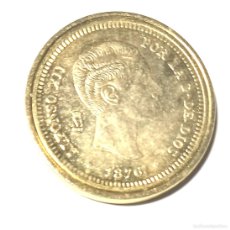 Riproduzioni banconote e monete: RÉPLICA MONEDA ALFONSO XII AÑO 1876-BAÑADA ORO 24 KT. ,CECA REAL CASA DE LA MONEDA