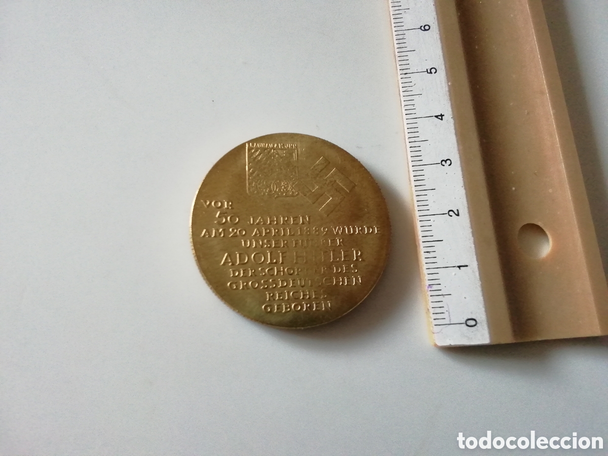 Reproducciones billetes y monedas: MEDALLA MONEDA ADOLF HITLER - Foto 2