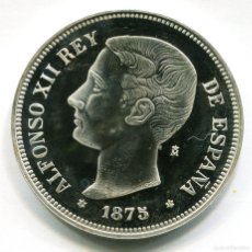 Riproduzioni banconote e monete: REPLICA 5 PESETAS PLATA 1875 ALFONSO XII 43,8 GRAMOS PLATA DE 925 MILESIMAS