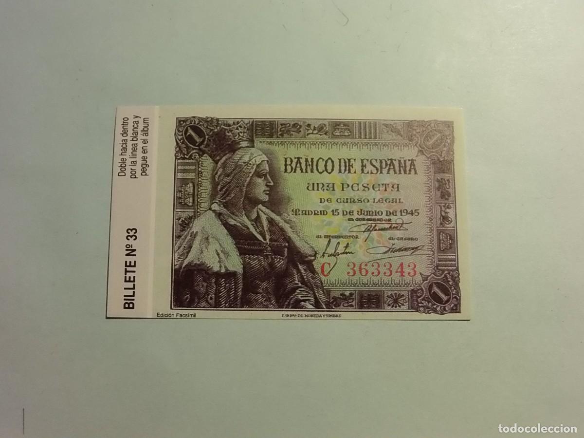 Reproducciones billetes y monedas: REPRODUCCION N&ordm; 33 - BILLETE FACSIMIL 1 PESETA 1945 - ISABEL LA CATOLICA.