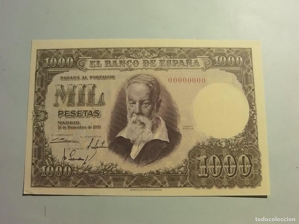 Reproducciones billetes y monedas: REPRODUCCI&Oacute;N - BILLETE FACSIMIL 1000 PESETAS 1951 - JOAQUIN SOROLLA.