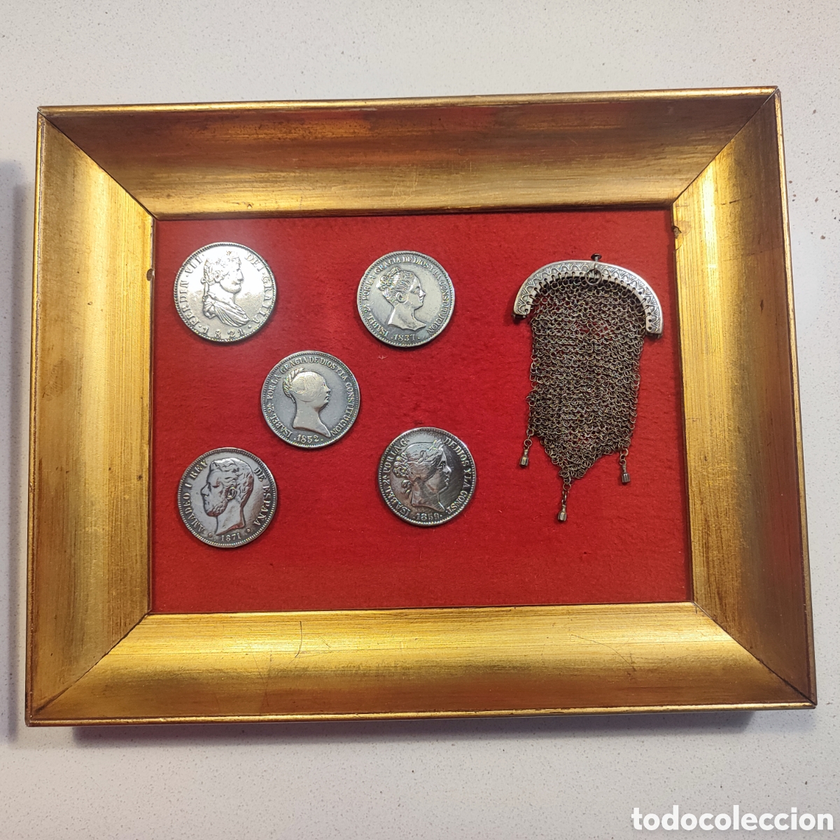 Riproduzioni banconote e monete: Cuadros de monedas antiguos y monedero de plata