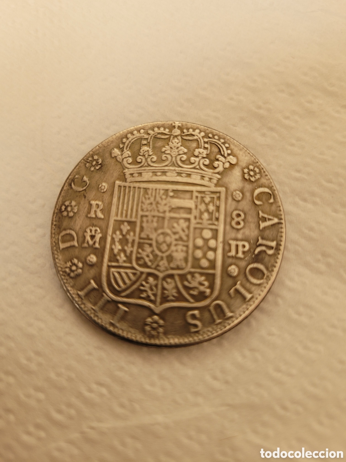 Reproducciones billetes y monedas: REPRODUCCI&Oacute;N de MONEDA de 8 reales DE CARLOS III, 1762