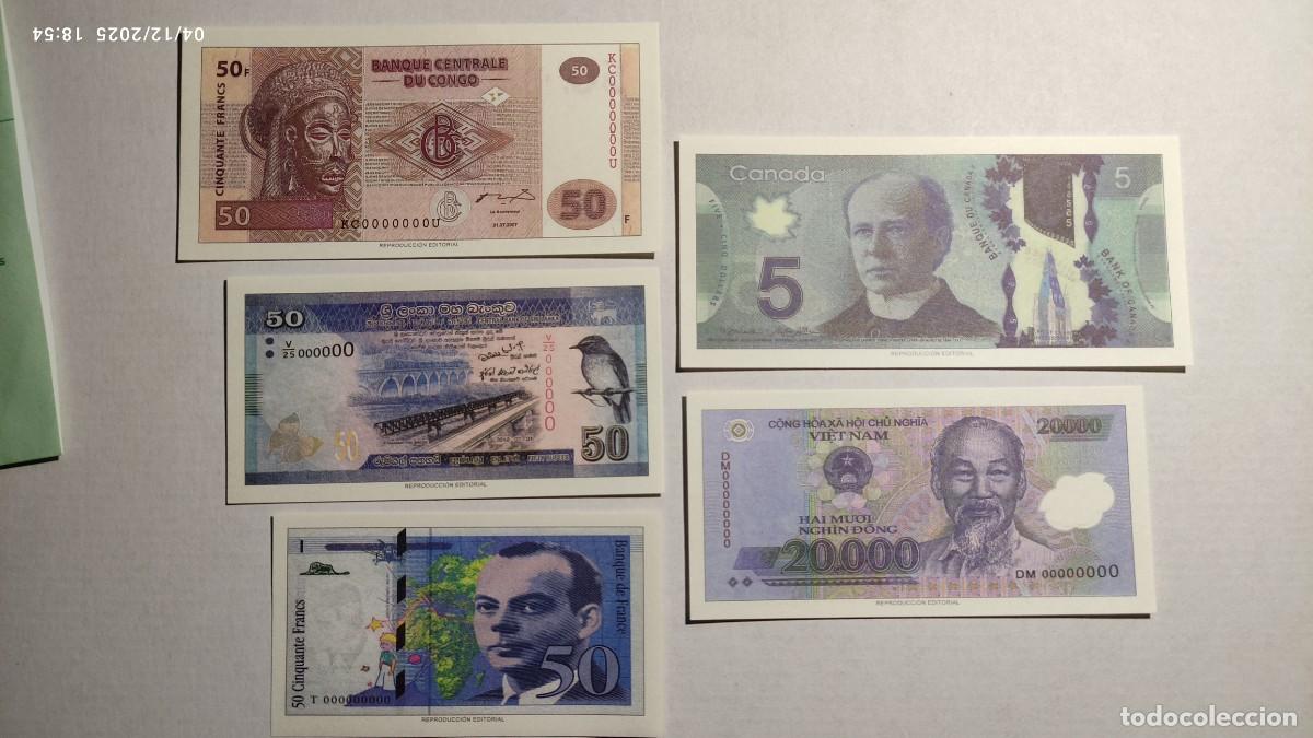 Reproducciones billetes y monedas: BILLETES DEL MUNDO N&ordm;22 - CONGO, SRI LANKA, FRANCIA, CANAD&Aacute;, VIETNAM - 5 BILLETES.