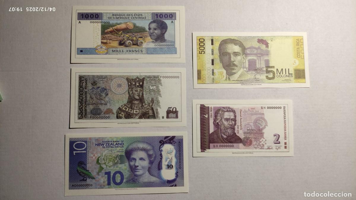 Reproducciones billetes y monedas: BILLETES MUNDO N&ordm;31 - CAMER&Uacute;N, GEORGIA, NUEVA ZELANDA, COSTA RICA, BULGAR&Iacute;A - 5 BILLETES.