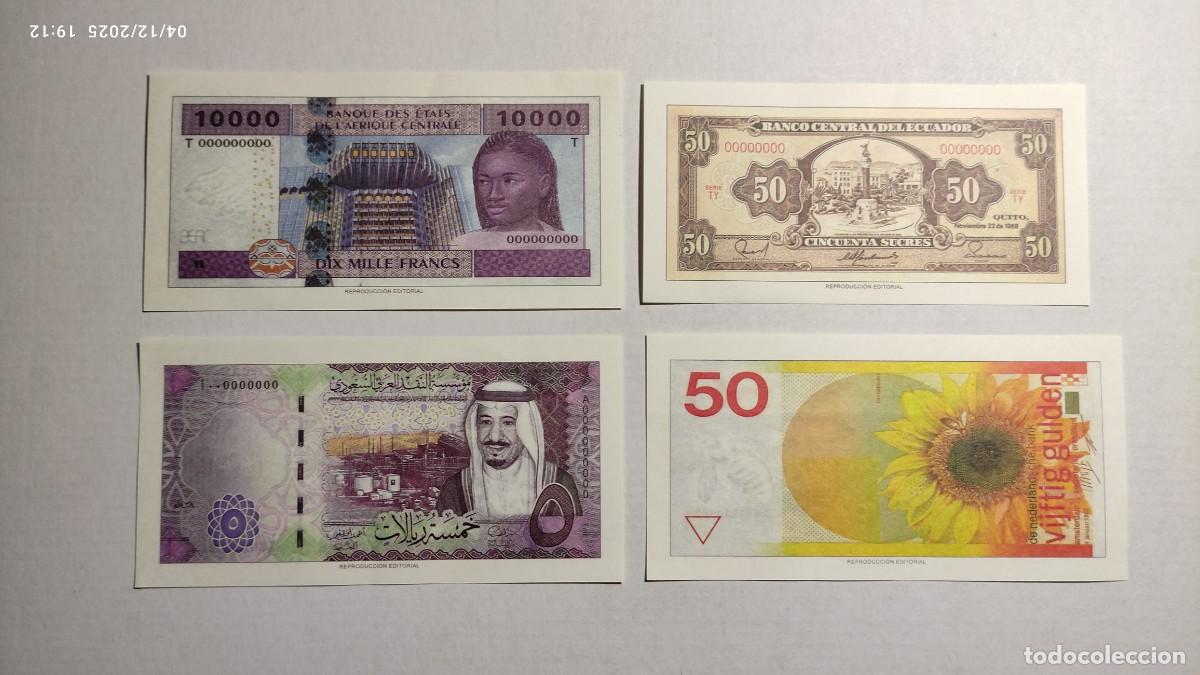 Reproducciones billetes y monedas: BILLETES MUNDO N&ordm; 35 - GAB&Oacute;N, ARABIA SAUDITA, ECUADOR Y PAISES BAJOS - 4 BILLETES.