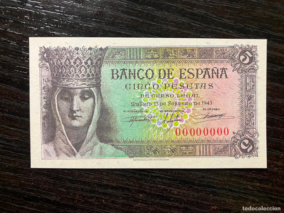 Reproductions Banknotes and Coins: Billete Espa&ntilde;a - reproducci&oacute;n - 5 pesetas 1943
