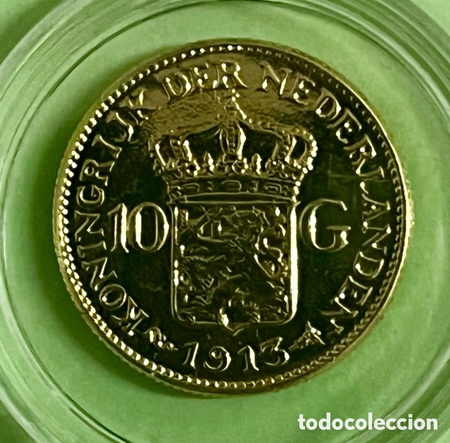 Reproducciones billetes y monedas: MONEDA ORO PURO REINA DE HOLANDA 1913