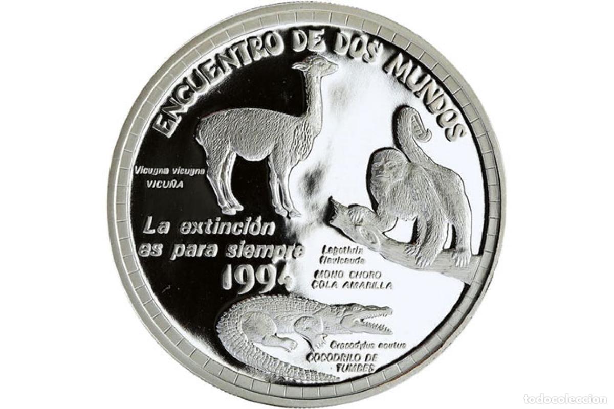 Reproducciones billetes y monedas: Moneda de plata - Fauna en peligro de extinci&oacute;n - Con el escudo de armas del Per&uacute;