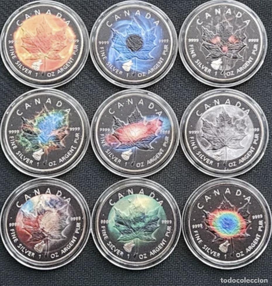 Reproducciones billetes y monedas: 9 MONEDAS DE 5 DOLLAR CANADA ESTACIONES HOJAS DE ARCE