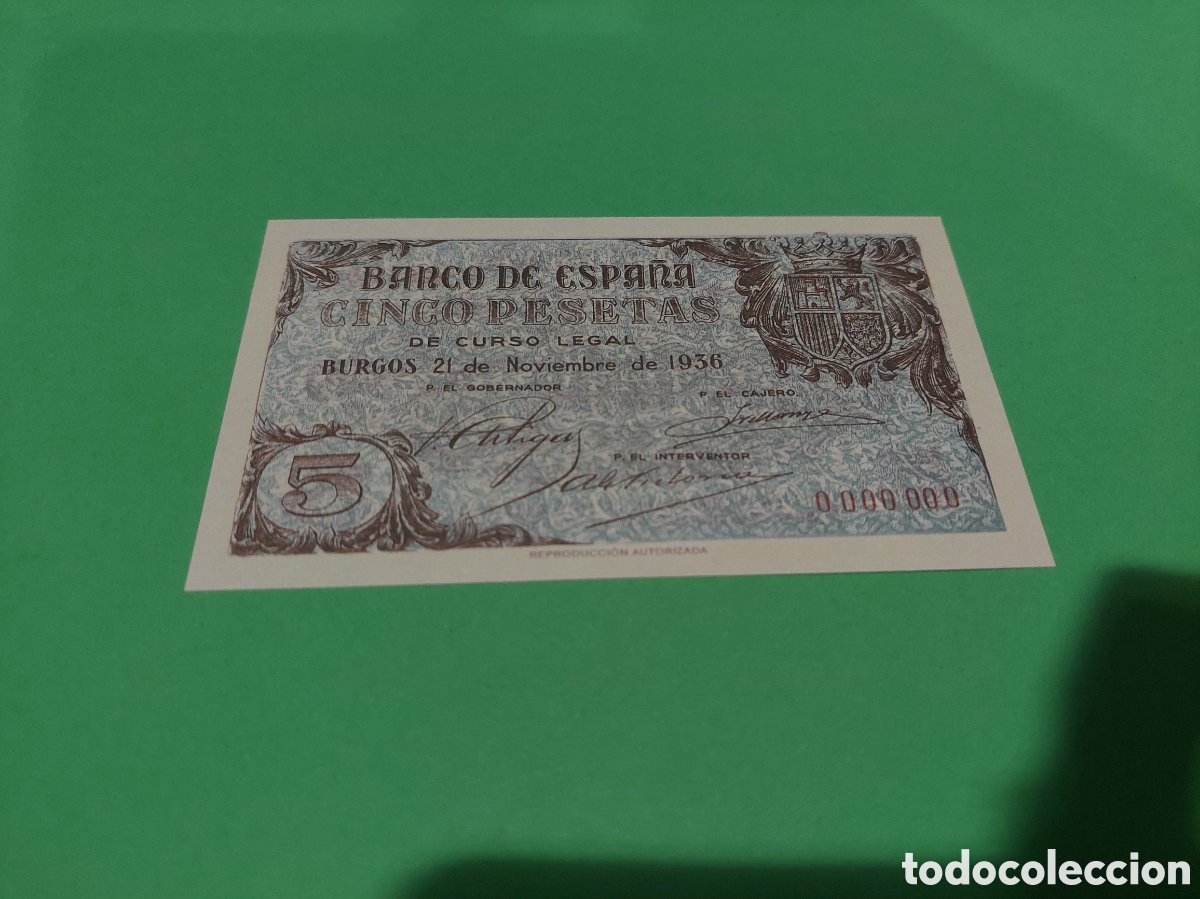 Reproducciones billetes y monedas: REPRODUCCI&Oacute;N AUTORIZADA BURGOS FRANQUISTA 21 NOVIEMBRE 1936
