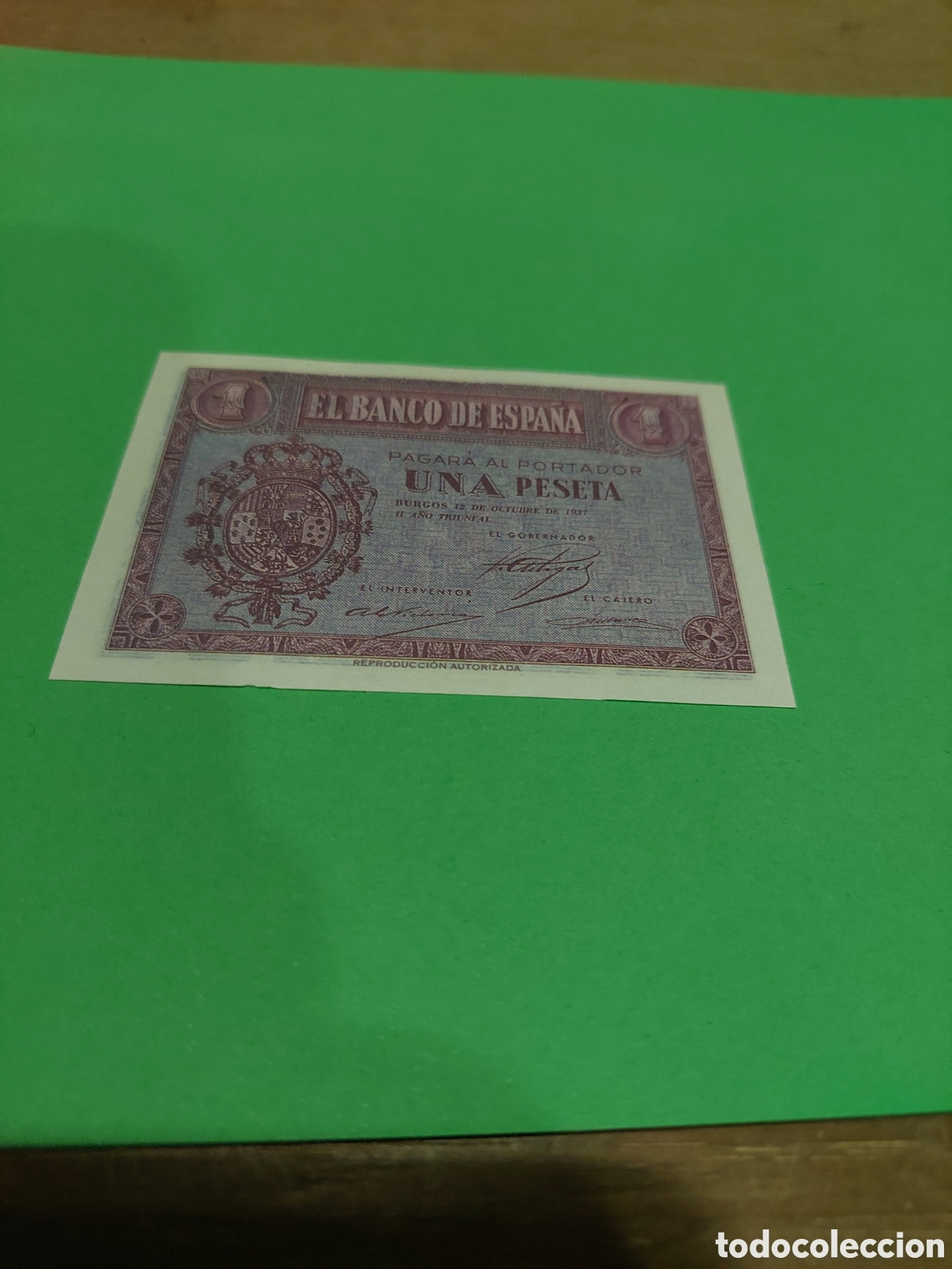 Reproducciones billetes y monedas: REPRODUCCI&Oacute;N AUTORIZADA BILLETE FRANQUISMO BURGOS 12 OCTUBRE 1937 UNA PESETA BANCO ESPA&Ntilde;A