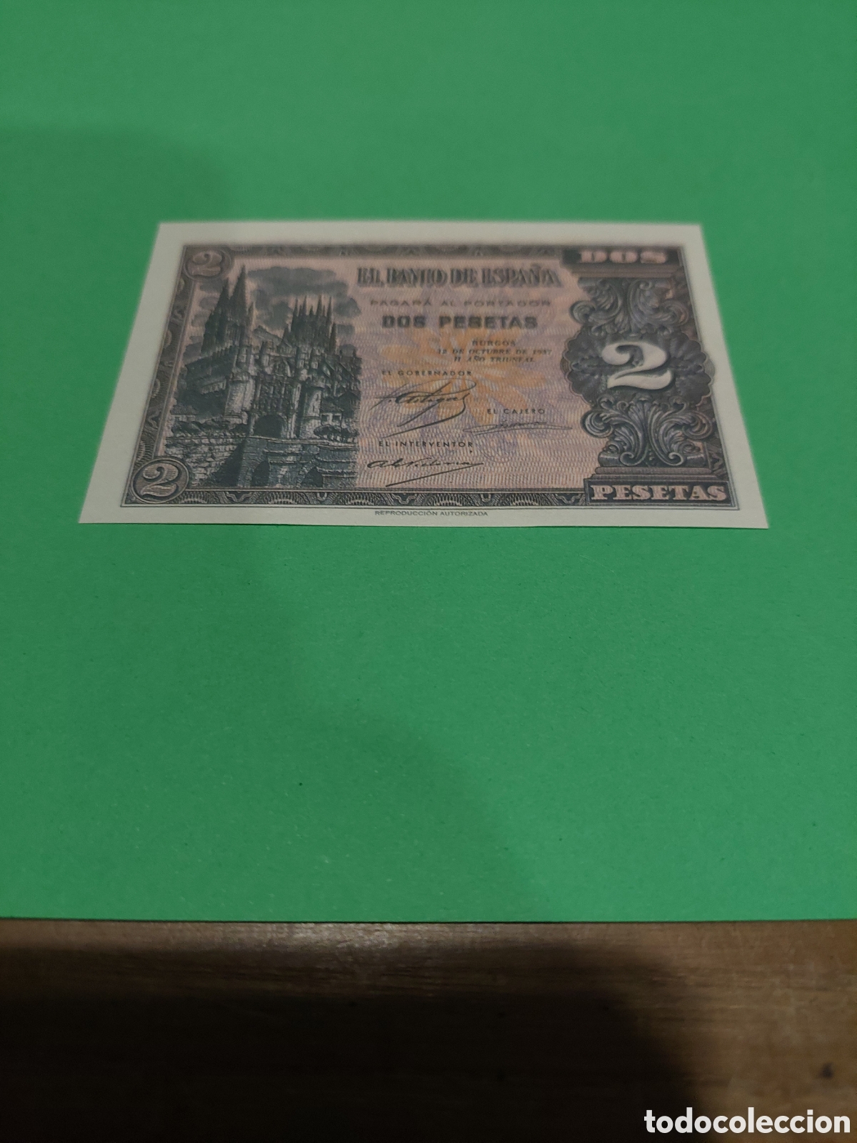 Reproducciones billetes y monedas: REPRODUCCI&Oacute;N BILLETE FRANQUISMO BURGOS 12 OCTUBRE 1937 DOS PESETAS BANCO ESPA&Ntilde;A CASA CIEN ITALIA