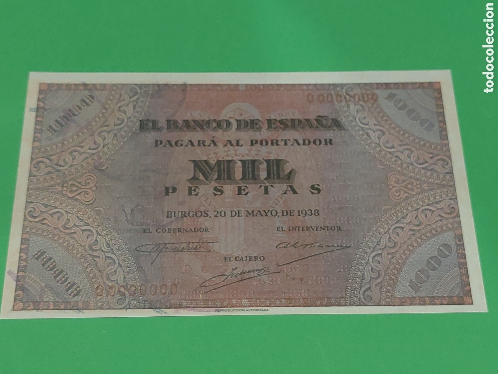 Reproducciones billetes y monedas: REPRODUCCI&Oacute;N AUTORIZADA BILLETE FRANQUISMO BURGOS 20 MAYO 1000 PESETAS BANCO ESPA&Ntilde;A