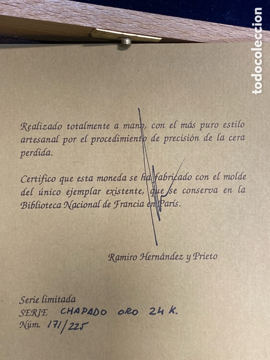 Reproducciones billetes y monedas: Cien Ducados Carlos I de Aragon Serie Limitada 171/225 Chapado oro 24 k.