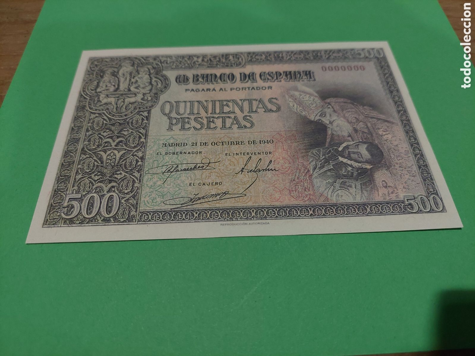 Reproductions Banknotes and Coins: REPRODUCCI&Oacute;N AUTORIZADA BANCO ESPA&Ntilde;A 500 PESETAS 21 OCTUBRE 1940 EL GRECO COBDE ORGAZ 149X95.5