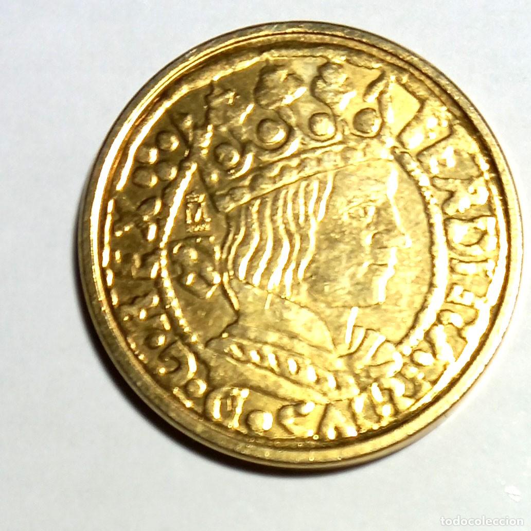 Riproduzioni banconote e monete: R&eacute;plica moneda de Fernando II -Barcelona -ba&ntilde;ada en oro de 24 kt. ,Ceca Real Casa de la Moneda