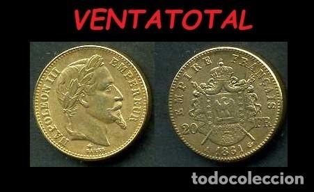 Reproducciones billetes y monedas: FRANCIA MONEDA DE 20 FRANCOS A&Ntilde;O 1861 DE ORO LAMINADO - PESA 7 GRAMOS ( EMPERADOR NAPOLEON )