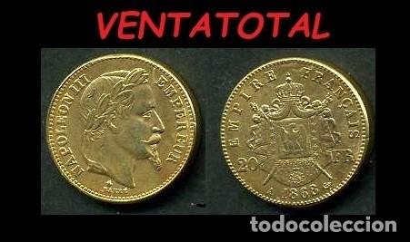 Reproducciones billetes y monedas: FRANCIA MONEDA DE 20 FRANCOS A&Ntilde;O 1868 DE ORO LAMINADO - PESA 6,8 GRAMOS ( EMPERADOR NAPOLEON )