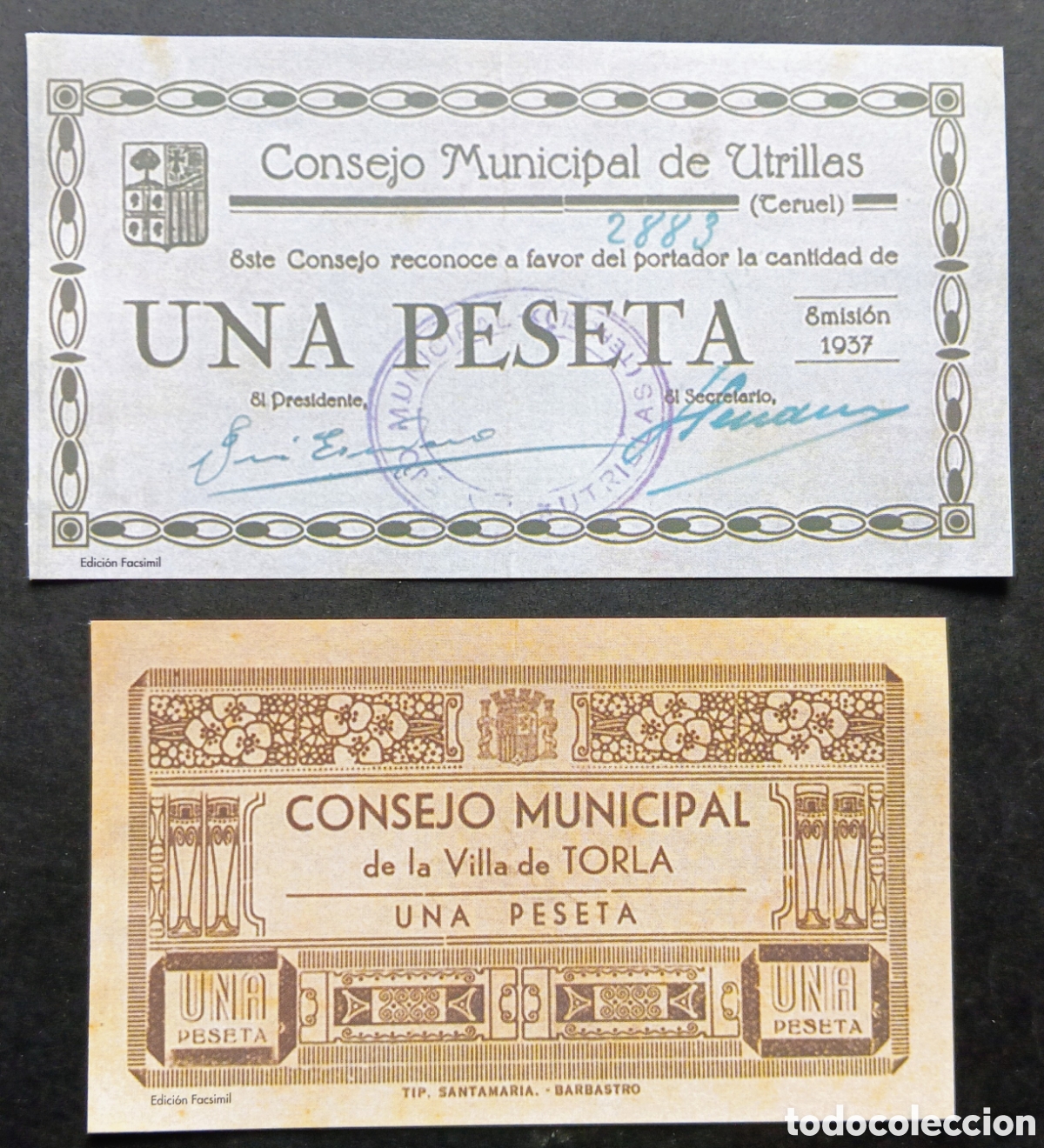 Reproducciones billetes y monedas: 2 BILLETES LOCALES PROVINCIA DE ARAGON