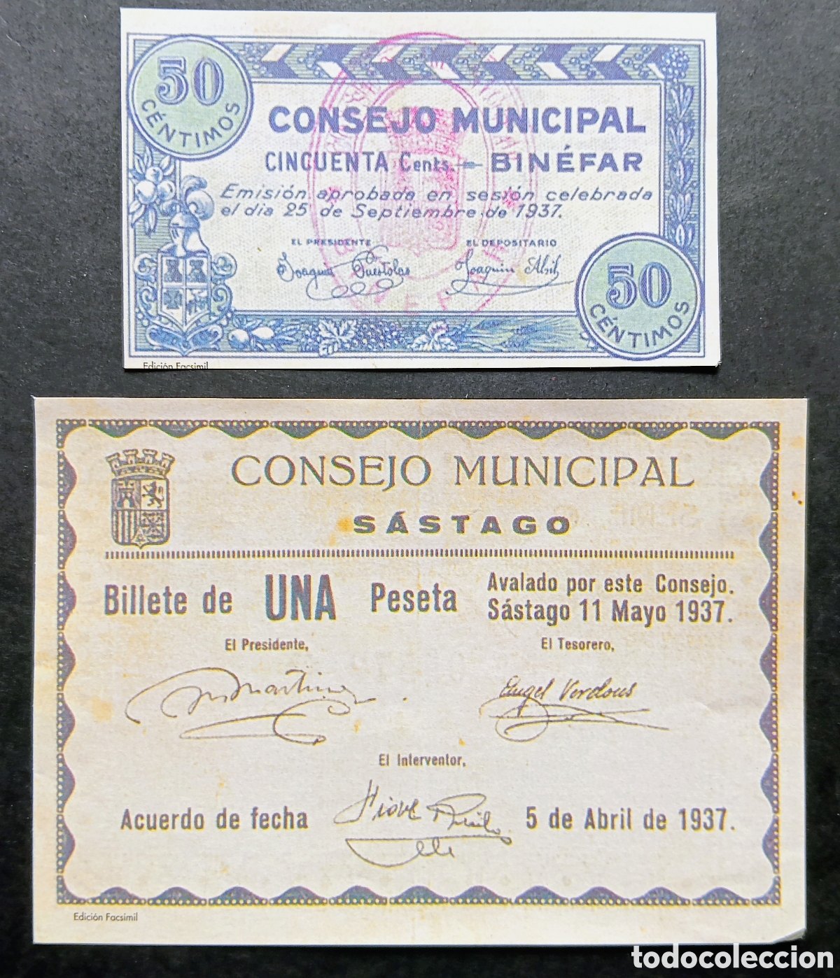Reproducciones billetes y monedas: 2 BILLETES LOCALES PROVINCIA DE ARAGON