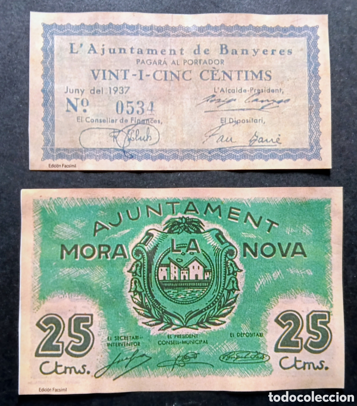 Reproducciones billetes y monedas: 2 BILLETES LOCALES PROVINCIA TARRAGONA