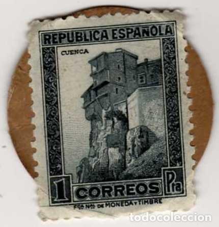 Reproducciones billetes y monedas: CART&Oacute;N MONEDA DE USO PROVISIONAL ESCUDO REP&Uacute;BLICA ESPA&Ntilde;OLA SELLO 1 PESETA CUENCA