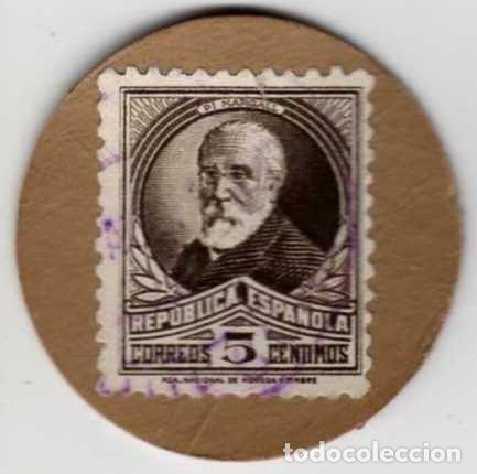 Reproducciones billetes y monedas: CART&Oacute;N MONEDA DE USO PROVISIONAL ESCUDO REP&Uacute;BLICA ESPA&Ntilde;OLA SELLO 5 C&Eacute;NTIMOS PI MARGALL