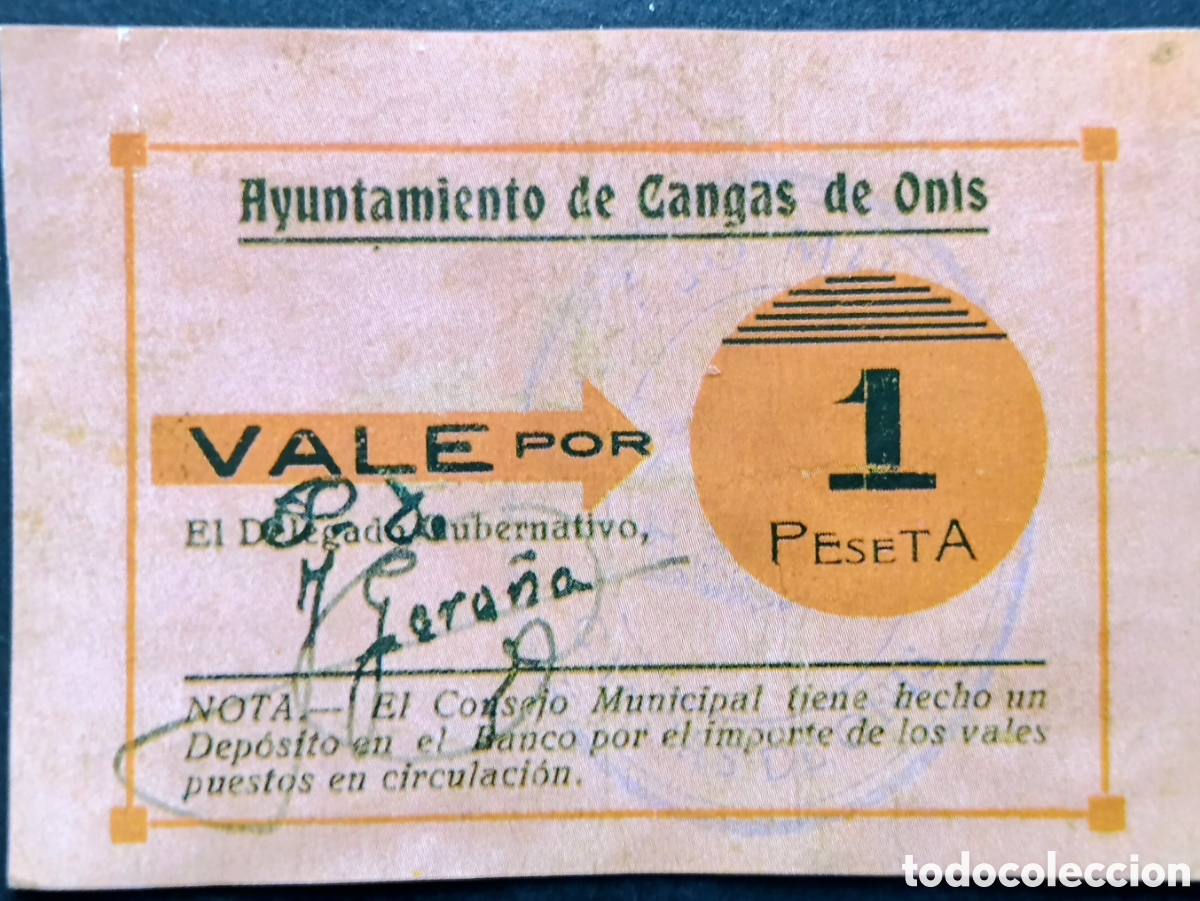 Reproducciones billetes y monedas: BILLETE LOCAL 1 PTA CANGAS DE ONIS ASTURIAS