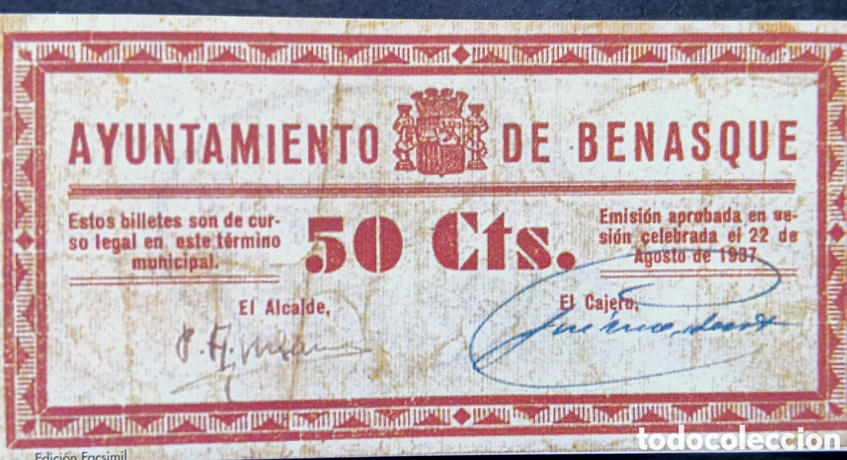 Reproducciones billetes y monedas: BILLETE LOCAL 50 CTM BENASQUE HUESCA