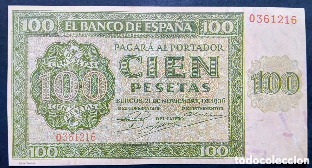 Reproducciones billetes y monedas: BILLETE 100 PTA BANCO DE BURGOS 1936