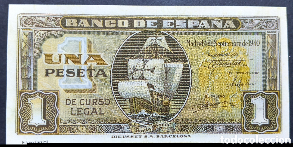 Reproducciones billetes y monedas: Billete Estado Espa&ntilde;ol 1 PTA 1940