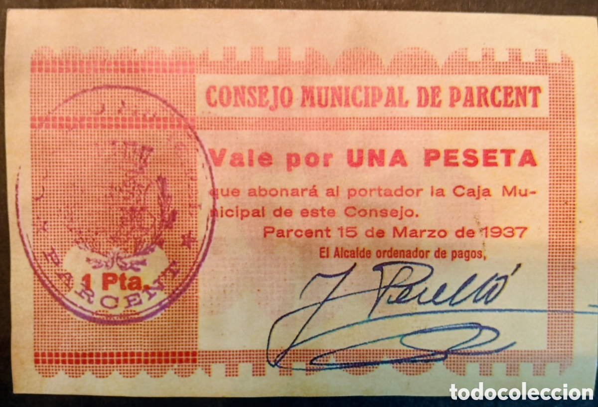 Reproducciones billetes y monedas: BILLETE LOCAL 1 PTA PARCENT ALICANTE