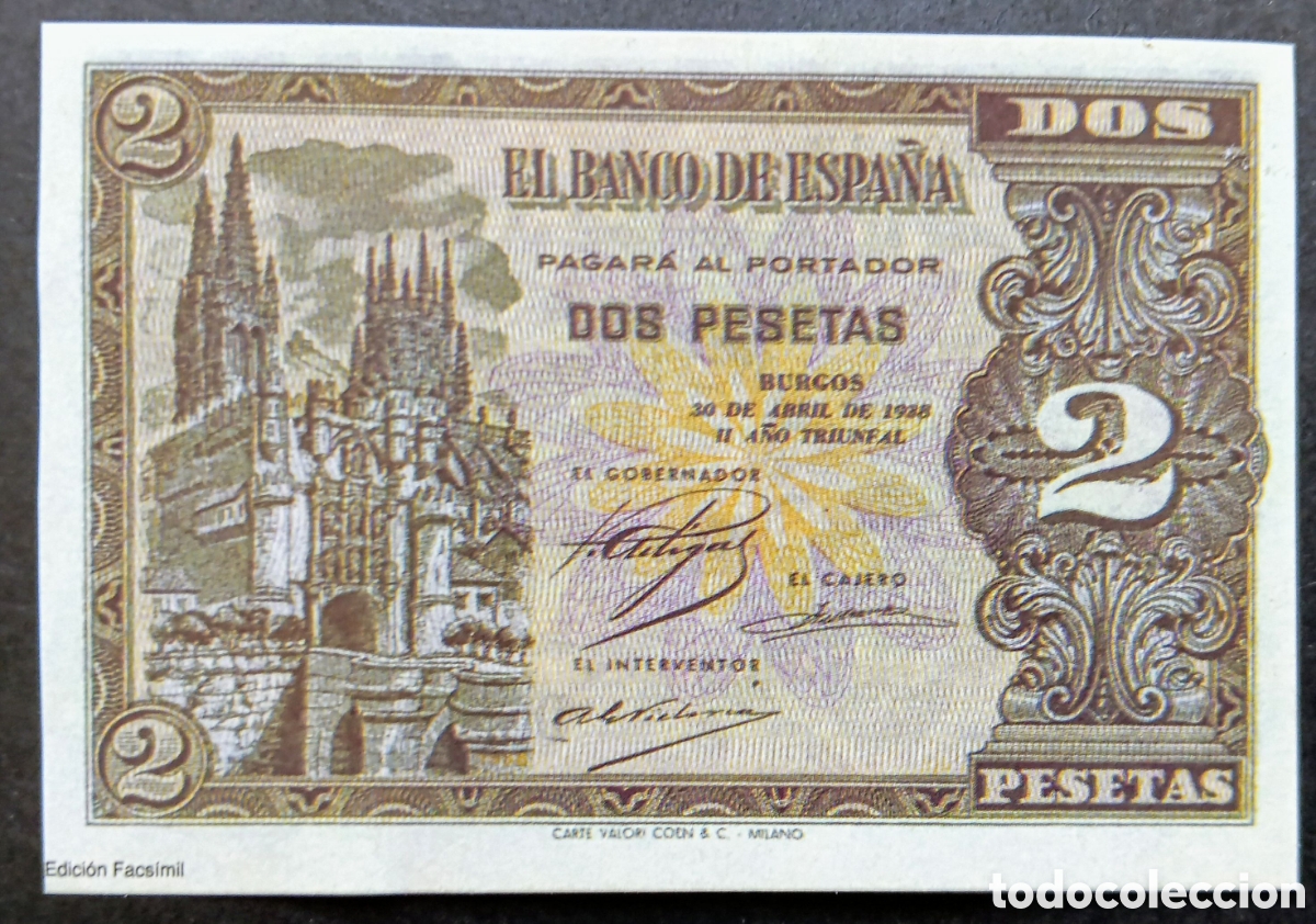 Reproducciones billetes y monedas: BILLETE BANCO DE BURGOS 2 PTA