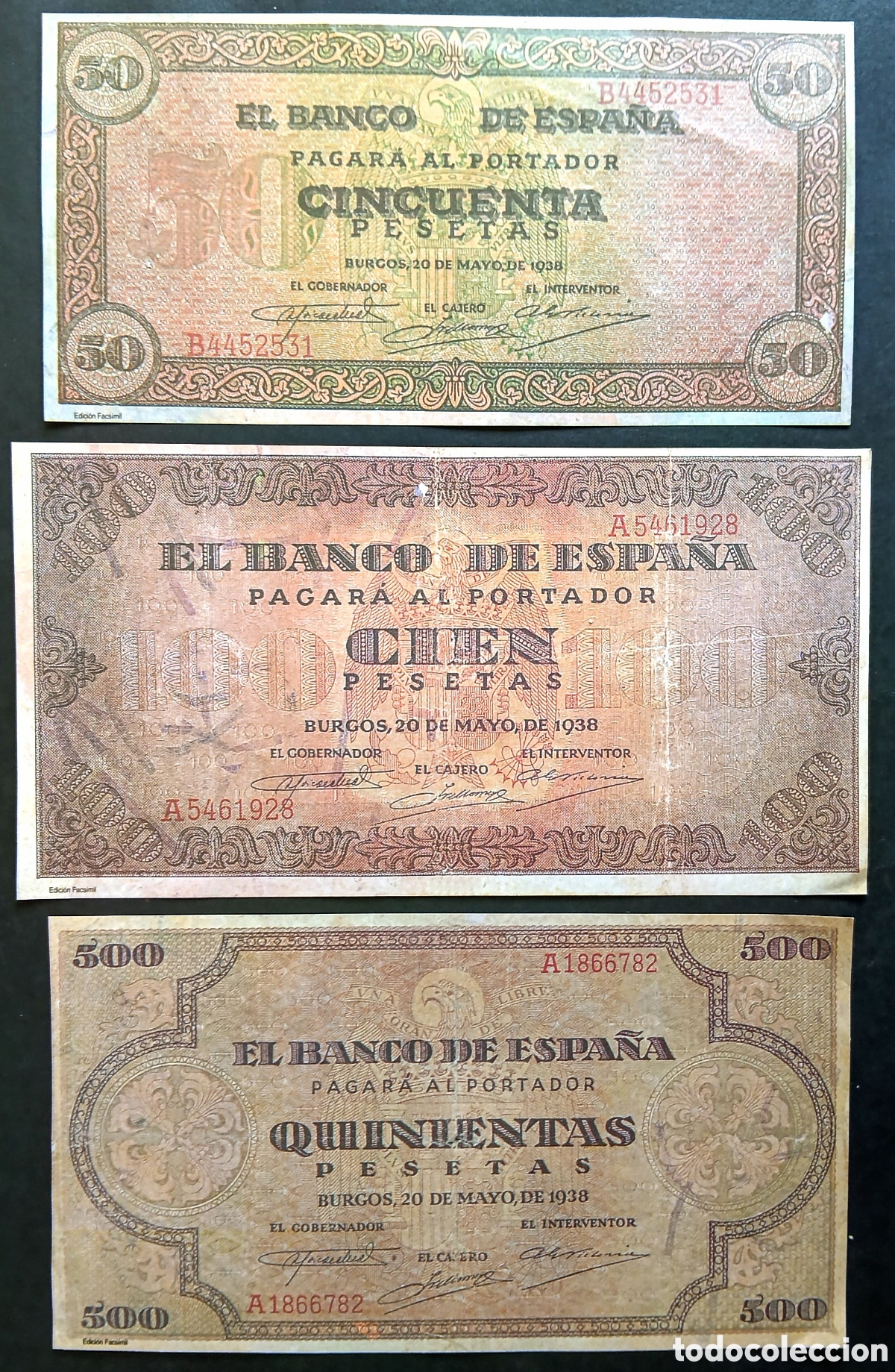 Reproducciones billetes y monedas: 3 BILLETES BANCO DE BURGOS