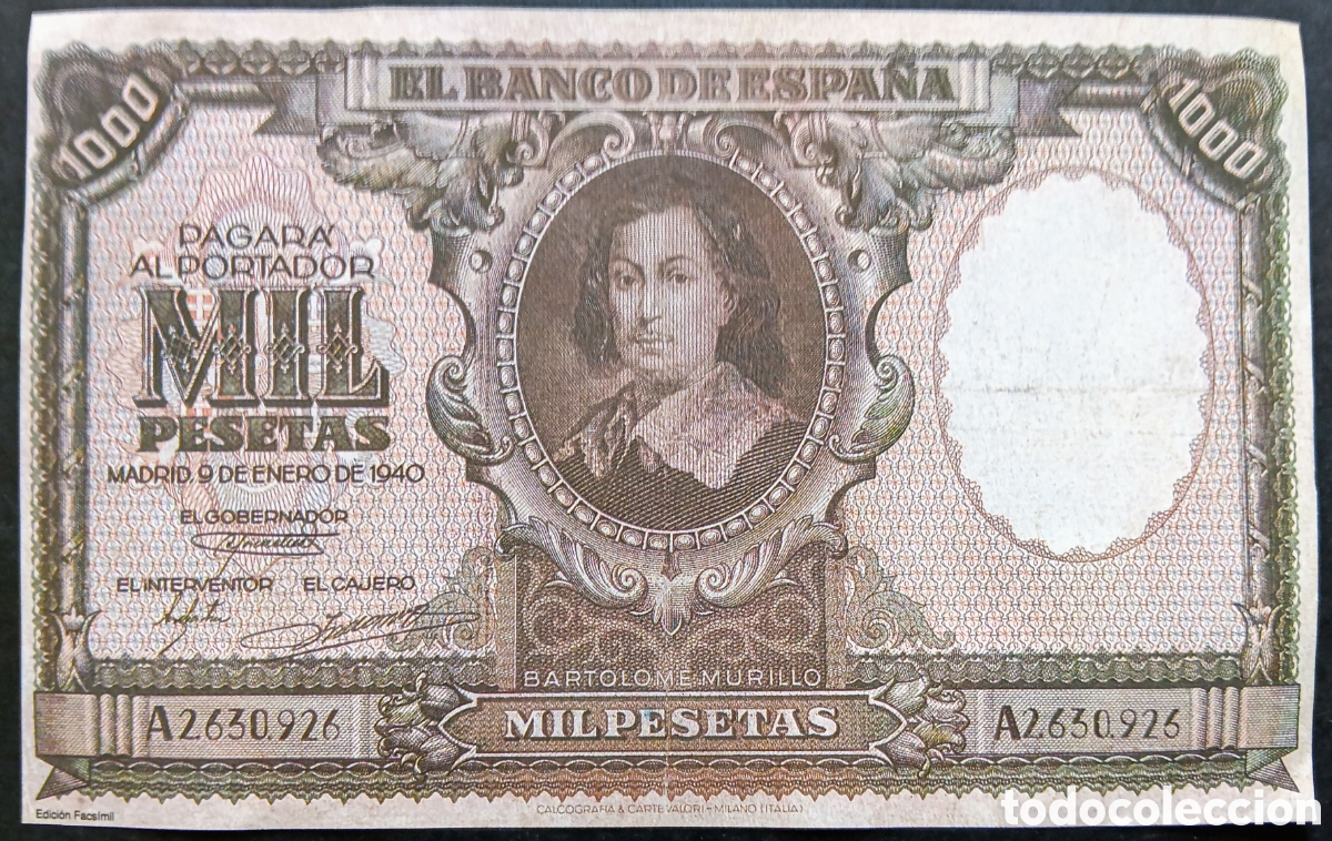 Reproducciones billetes y monedas: 1000 PTA ESTADO ESPA&Ntilde;OL 1940