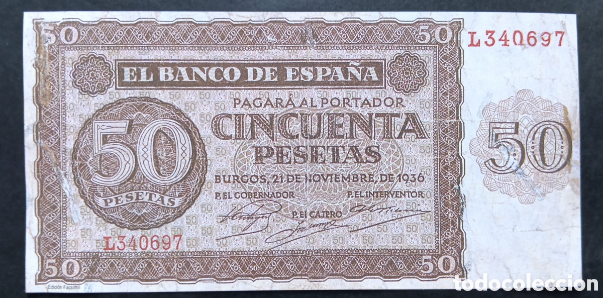 Reproducciones billetes y monedas: BILLETE BANCO DE BURGOS,1936