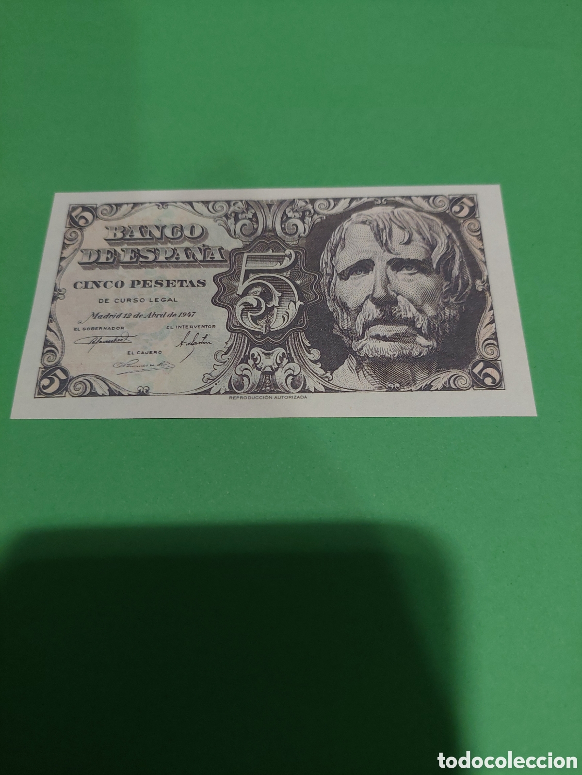 Reproducciones billetes y monedas: REPRODUCCION AUTORIZADA BILLETE FRANQUISMO BANCO ESPA&Ntilde;A 12 ABRIL 1847 SENECA 110X59,5