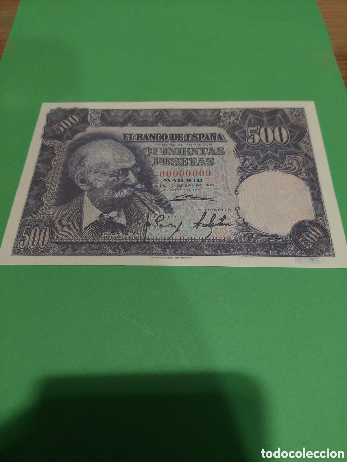 Reproducciones billetes y monedas: REPRODUCCION AUTORIZADA 500 PESETAS MARIANO BENLLUURE 15 NOVIEMBRE 1951 153X99