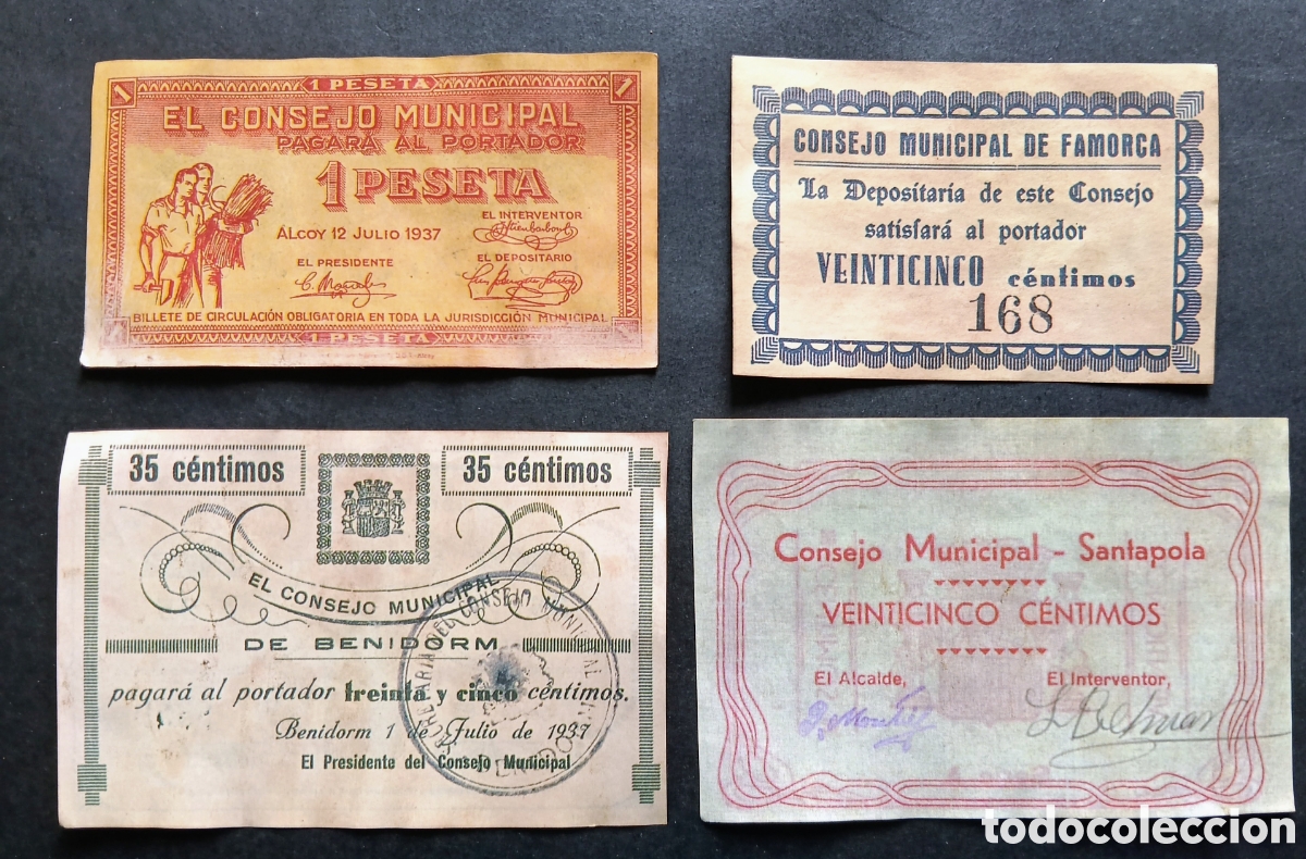 Reproducciones billetes y monedas: 4 BILLETES LOCALES PROVINCIA DE ALICANTE