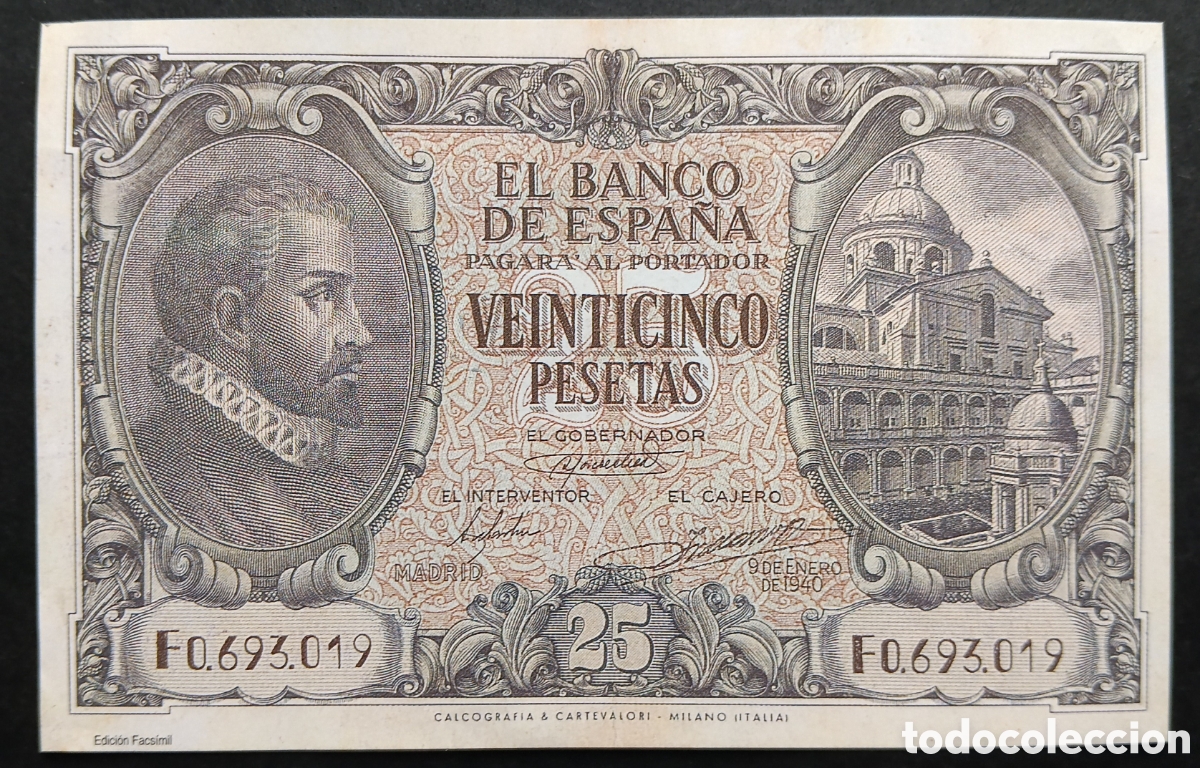 Reproducciones billetes y monedas: BILLETE ESTADO ESPA&Ntilde;OL 25 PTA,1940
