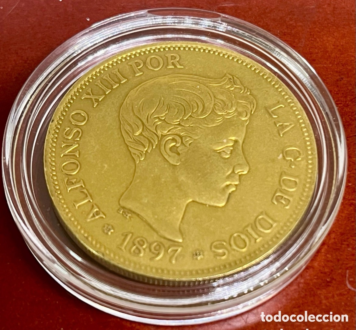Reproducciones billetes y monedas: MONEDA DE ORO PURO ALFONSO XIII 1897