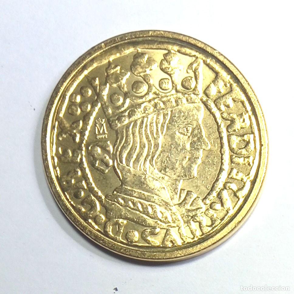 Reproductions billets et monnaies: R&eacute;plica moneda de Fernando II -Barcelona -ba&ntilde;ada en oro de 24 kt. ,Ceca Real Casa de la Moneda