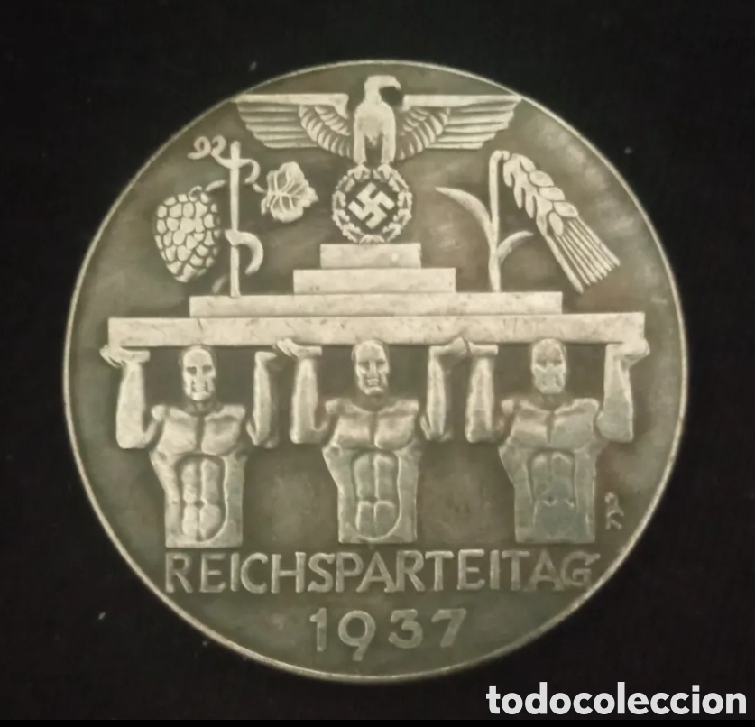 Reprodu&ccedil;&otilde;es notas e moedas: MEDALLA, MONEDA CONMEMORATIVA REICHSPARTETAG. ALEMANIA NAZI. TERCER REICH. GUERRA MUNDIAL.