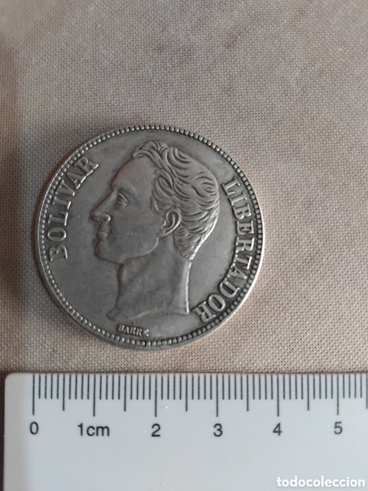 Reproducciones billetes y monedas: Moneda 5 bolivares de Venezuela 1936 falsa de epoca.