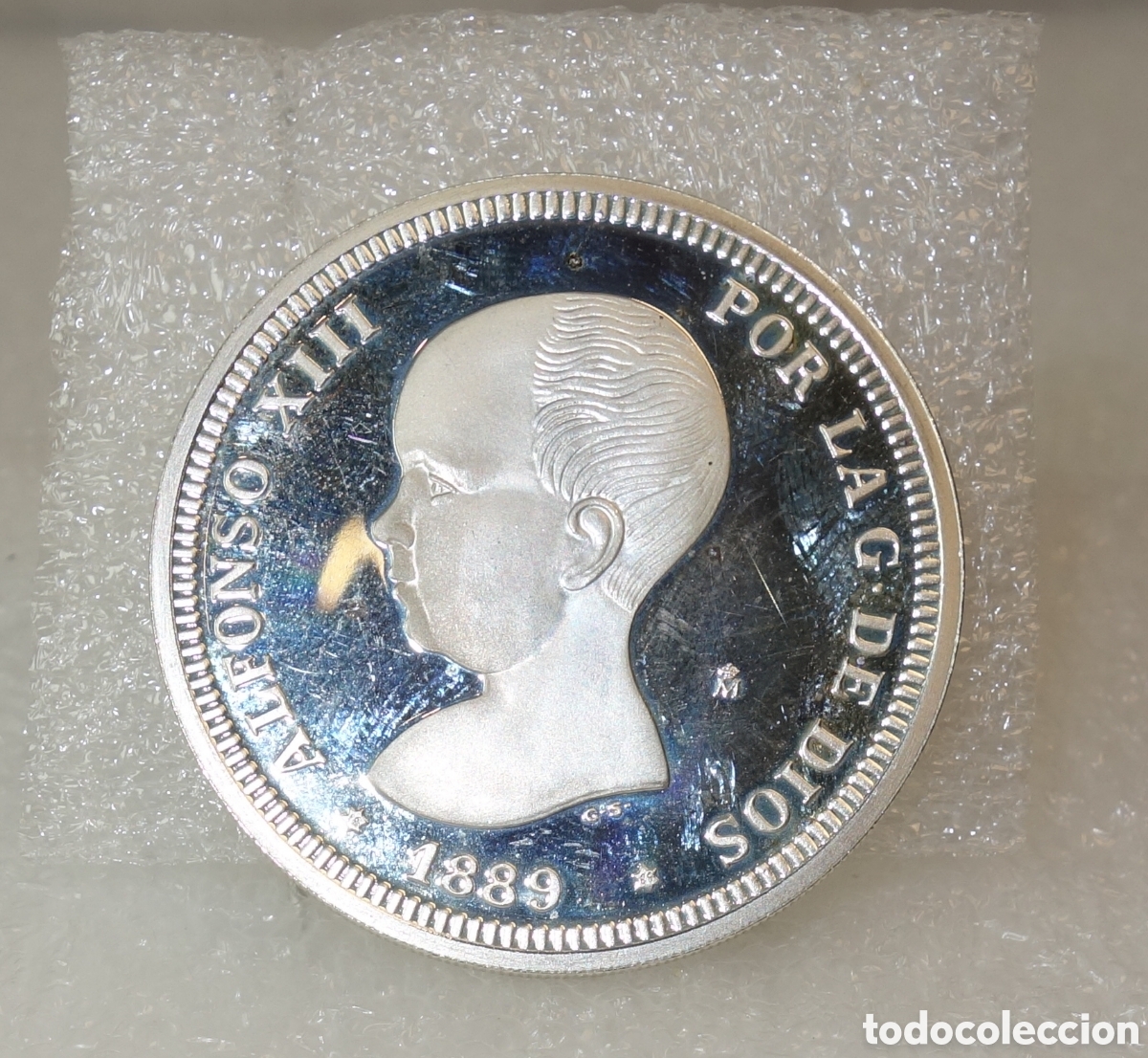 Reproducciones billetes y monedas: Moneda 2 pesetas 1889 plata 925 FNMT colecci&oacute;n hist&oacute;ria de la peseta