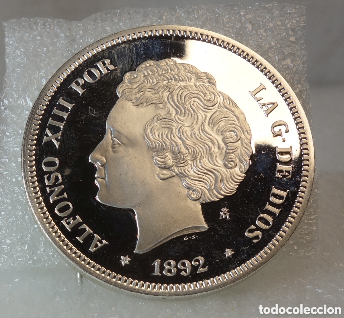 Reproducciones billetes y monedas: Moneda 5 pesetas plata 925 Alfonso XIII colecci&oacute;n FNMT 1892